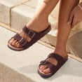 thumbnail image 2 of Smile Popcorn Women's Cork Footbed Sandals, Comfortable Arch Support Slip-On Slide Sandals for Summer with Adjustable Buckle, Brown, 2 of 7