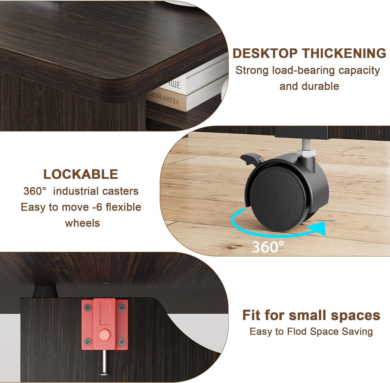GAOMON Space-Saving Folding Dining Table with Drop Leaf, 6 Wheels & 2-Layer Storage Shelf, Versatile Table for Small Apartments, Dark Walnut