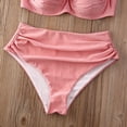 thumbnail image 6 of Liacowi Women Bikini Set Solid Color Ruched Push Up Bra and High Waist Shorts, 6 of 8