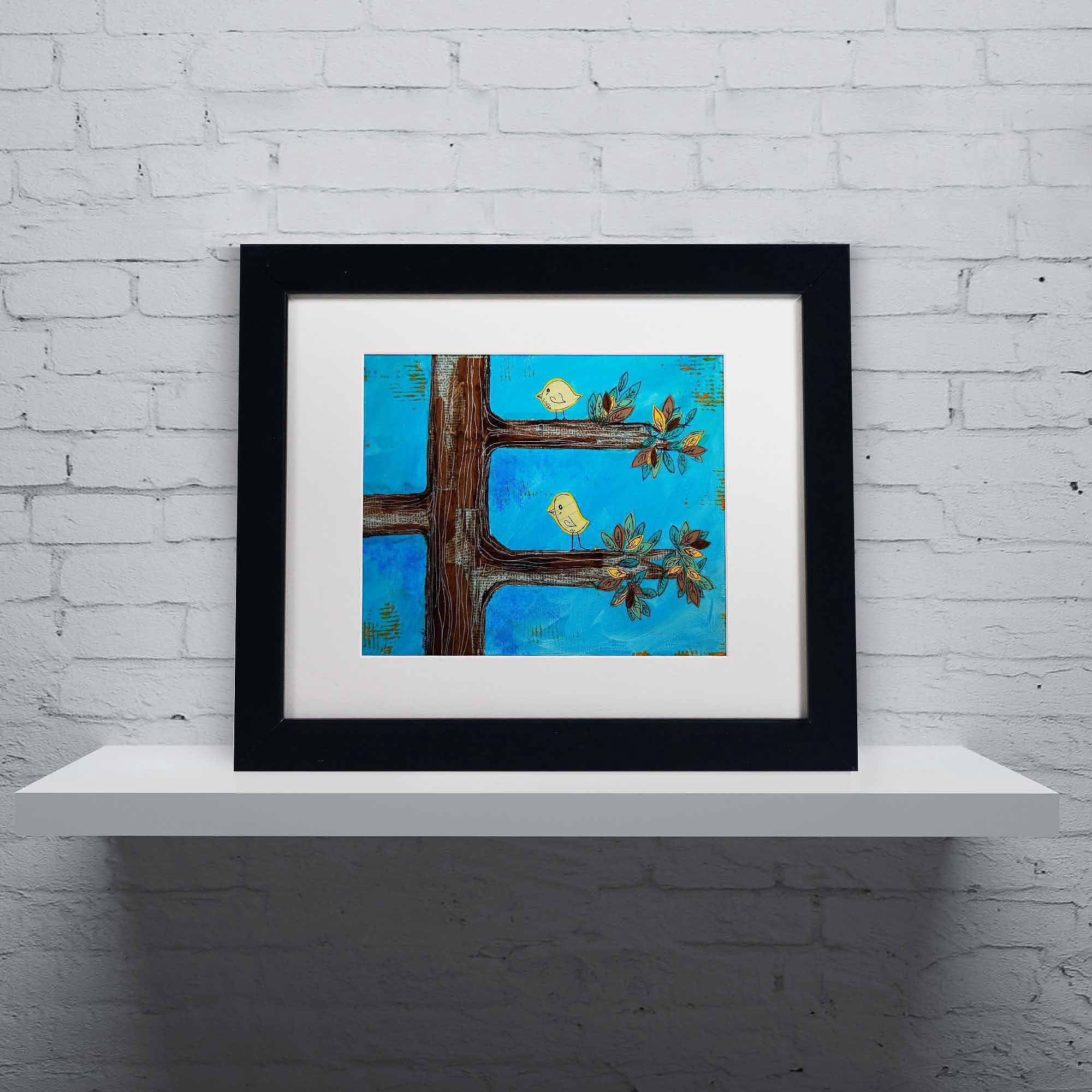 Trademark Fine Art "Birds in a Tree Mixed Media" Canvas Art by Nicole Dietz, White Matte/Black Frame
