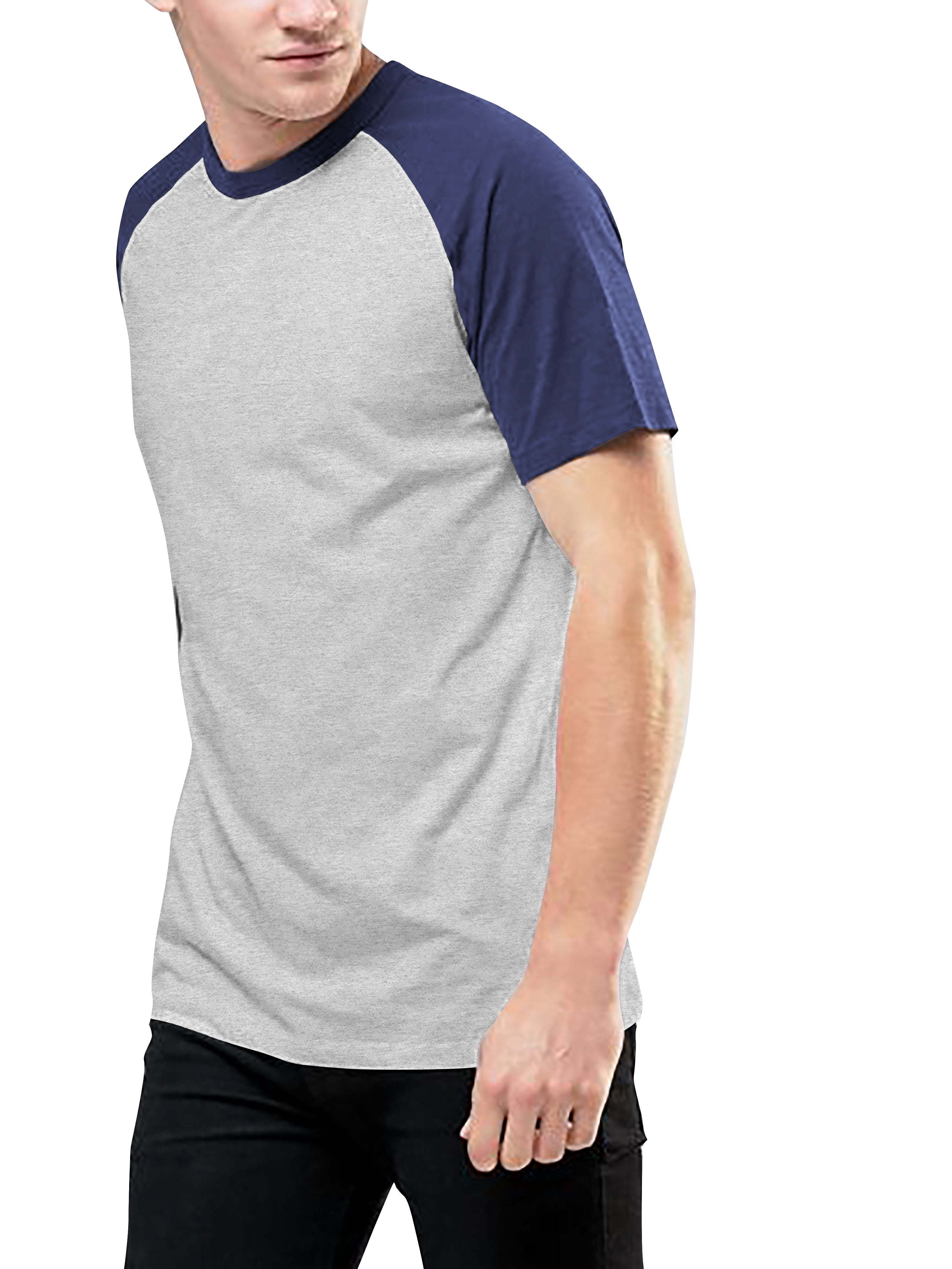 Men T-Shirt Short Sleeve Casual Fashion Slim Fit Round Neck Classic Contrast Tee Tops 