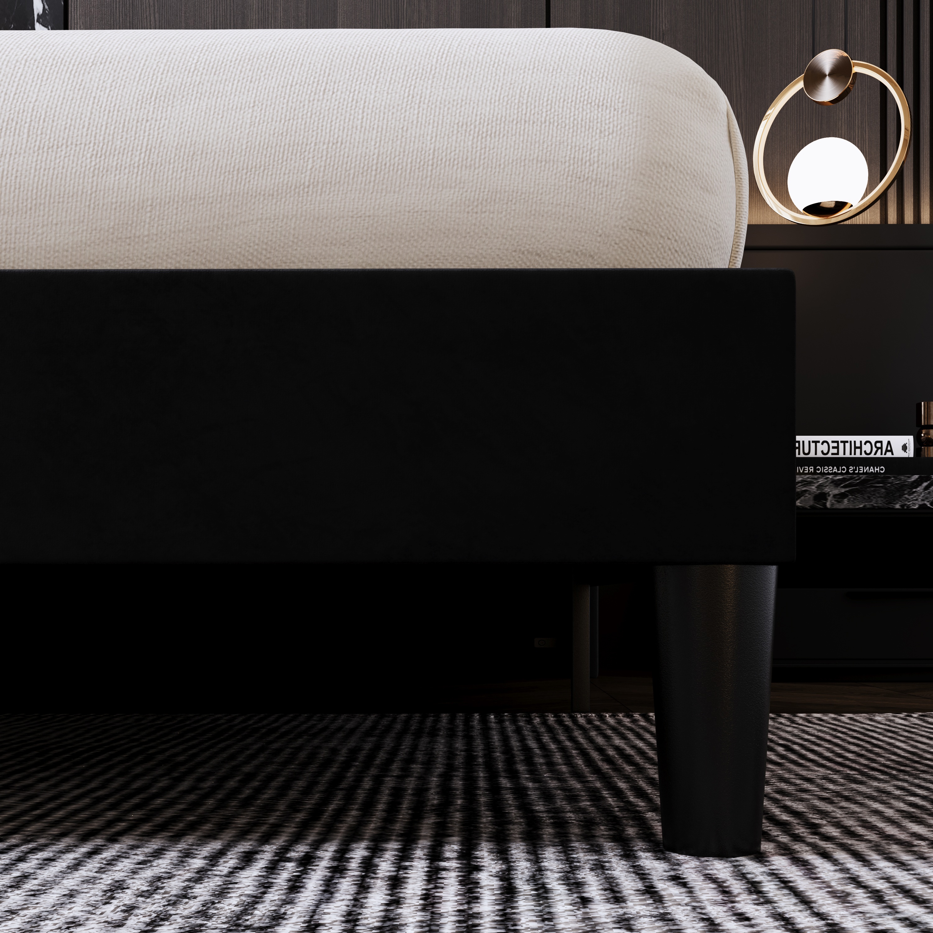 Amolife Queen Size Bed Frame, Velvet Platform Bed with Upholstered Wingback Headboard, No Box Spring Needed, Black