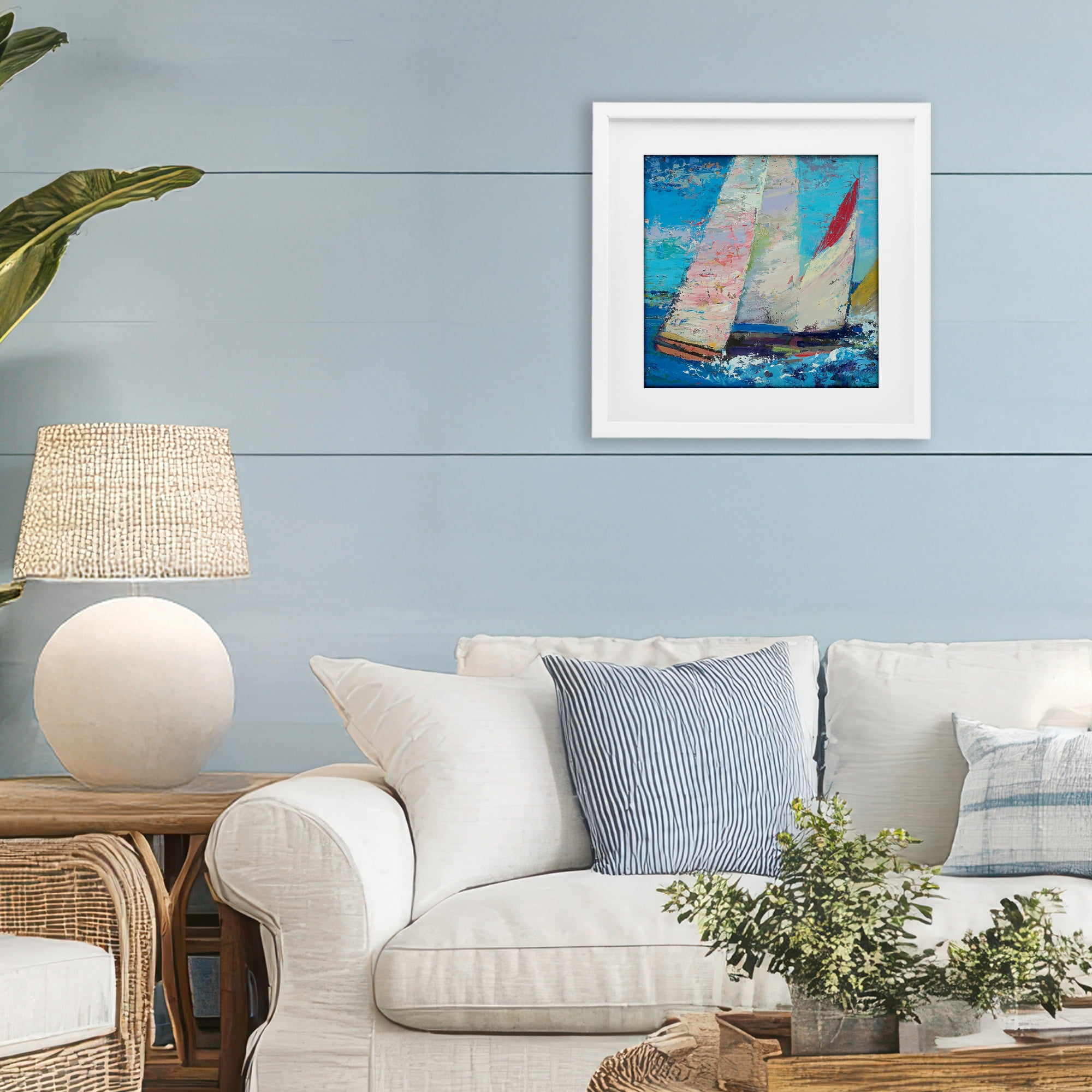 Stupell Industries Expressive Sailboats on Waves White Framed Print Under Glass, design by Beth A. Forst