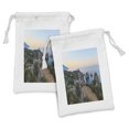 thumbnail image 1 of Sicily Fabric Pouch Set of 2, Sunset Photo of Faraglioni de Scopello from Above Tyrrhenian Sea Bay, Small Drawstring Bag for Toiletries Masks and Favors, 9" x 6", Multicolor, by Ambesonne, 1 of 2