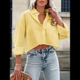 thumbnail image 4 of Camisas de Mujer con Botones, Tops Casuales de Larga, Blusa con Solapa y Bolsillo en el Pecho Amarillo S, 4 of 8