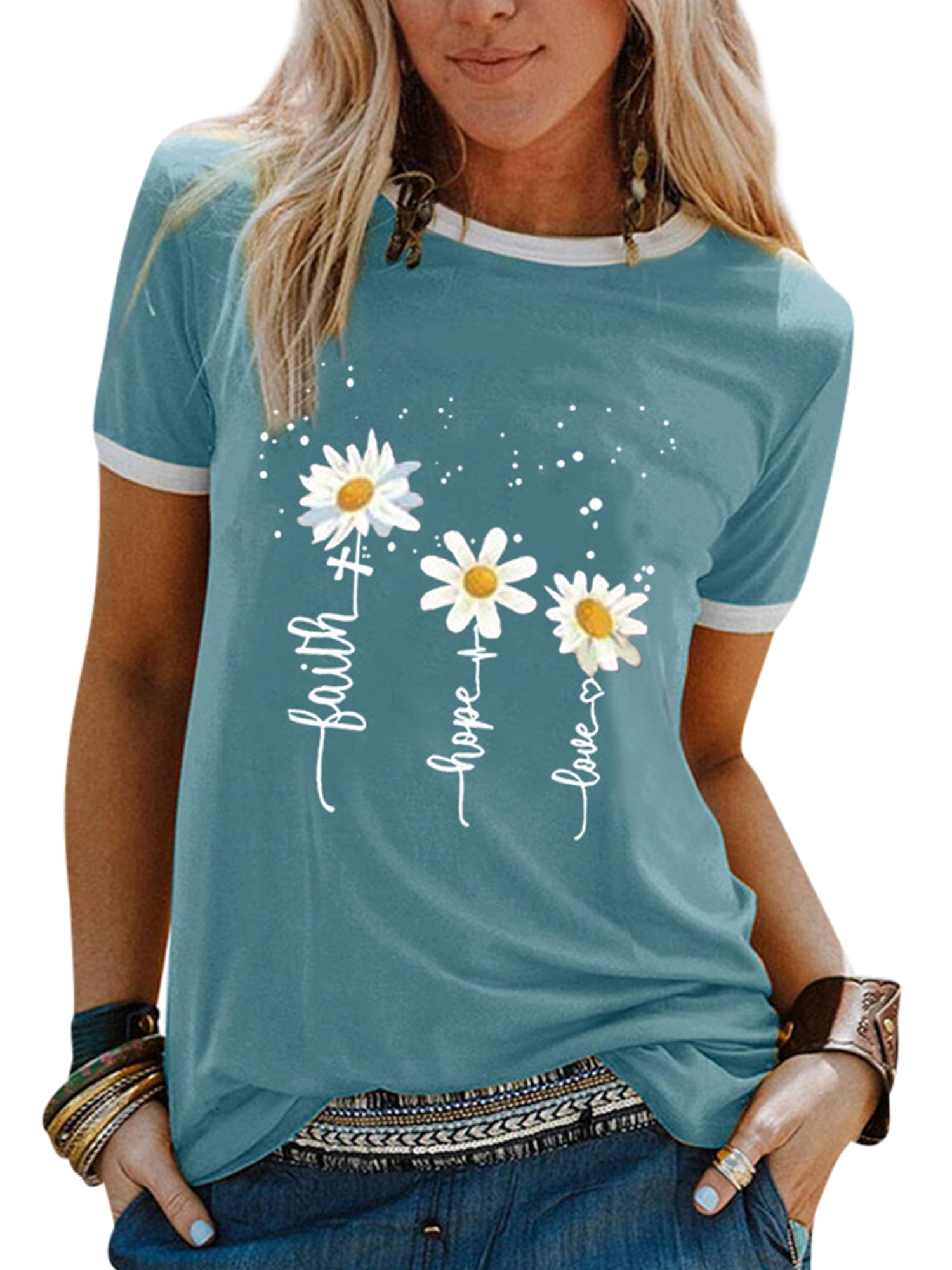 Dandelion Sunflower Graphic Tshirts Short Sleeve Shirts Cute Funny Cute Tees Tops S-3XL BUKINIE Summer Tops for Women 