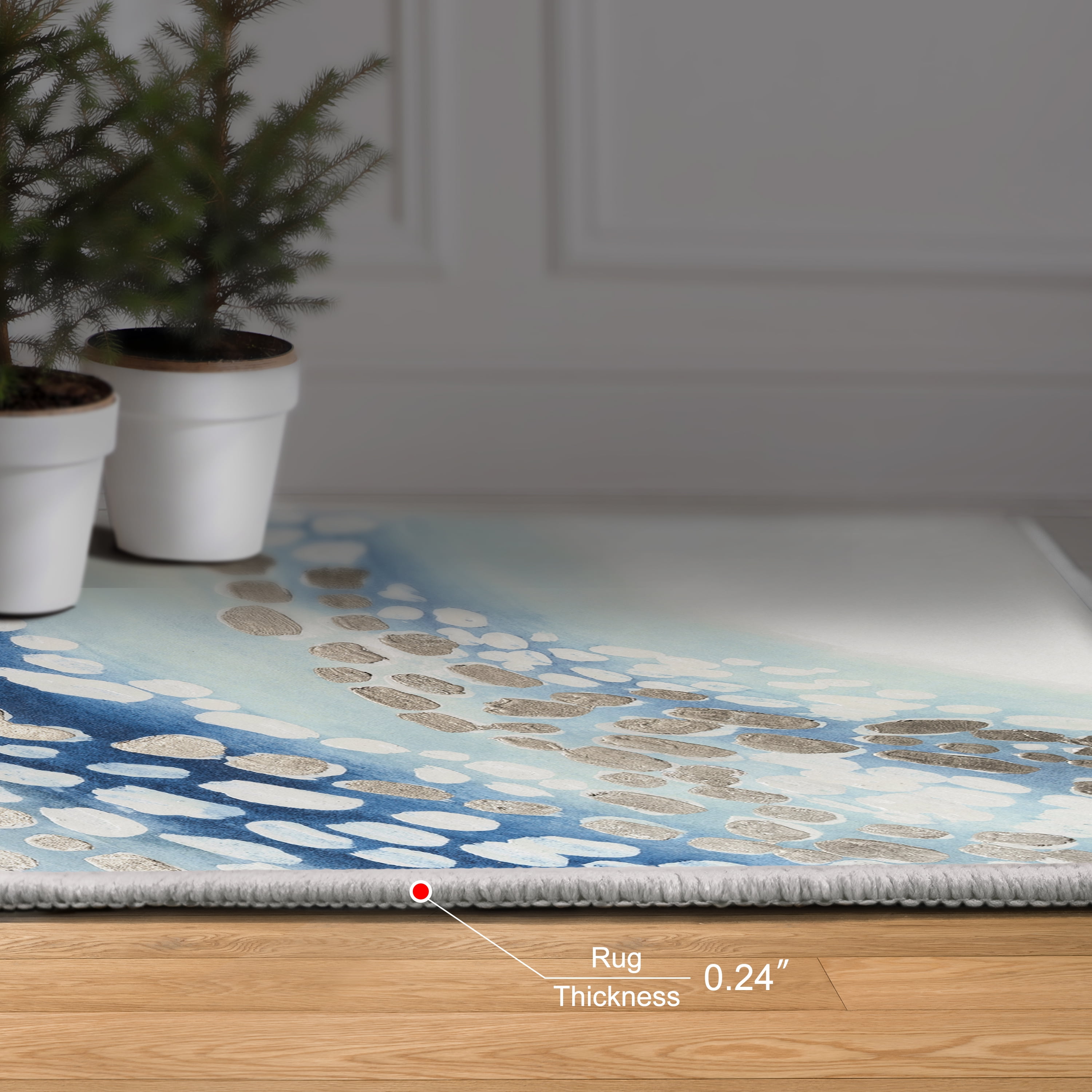 Teeming II Washable Abstract Blue Art Area Rug size 5'x8'