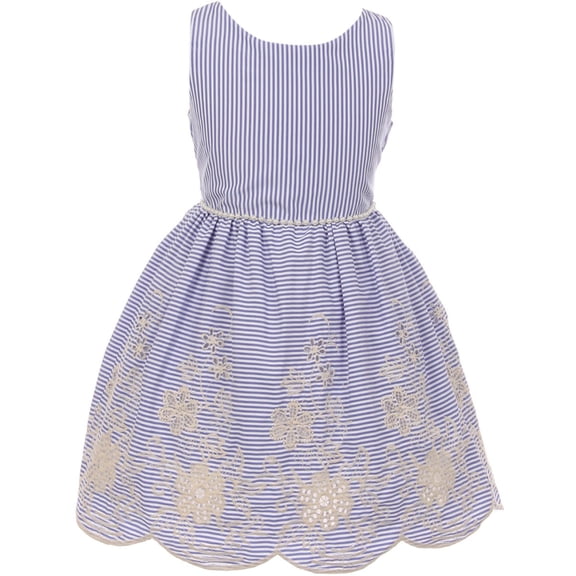 Little Girl Sleeveless Stripe Embroidered Pearl Belt Party Flower Girl Dress USA Blue 4 JKS 2110 BNY Corner