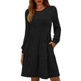 thumbnail image 2 of Tdoqot Womens Cotton Dresses with Pockets- Ruffle Stretch Casual Long Sleeve Midi Dress Spring Dresses Black Size M, 2 of 8