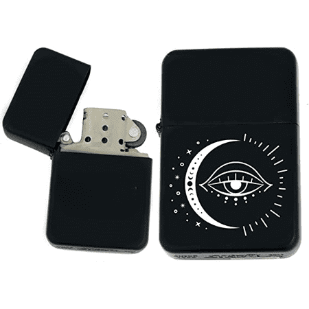 Groomsman Gift Windproof Black Matt LIGHTER - Gift for Him Husband Father Wedding Groomsmen Boyfriend Silver Dad Birthday Anniversary Present (Eye moon & Sun)
