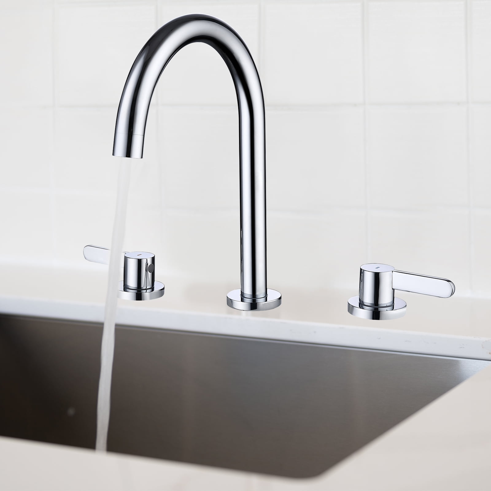 Dawot 8" Bathroom Sink Faucet, Widespread 3 Hole 2 Handle Polished Chrome Brass Mixer Taps Bathroom Faucet