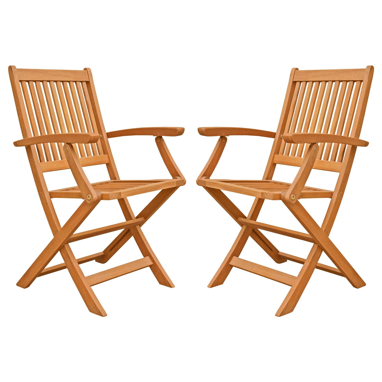 ALK Brands Patio Outdoor Hardwood Win Folding Arm Chairs, Set of 2