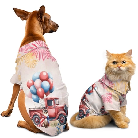 Vintage Patriotic Siamese 4th of July Independence Memorial Day Hawaiian Summer Shirt for Small Medium Large Dog Cat Cat Lover Kitten Owner Gifts - 01006