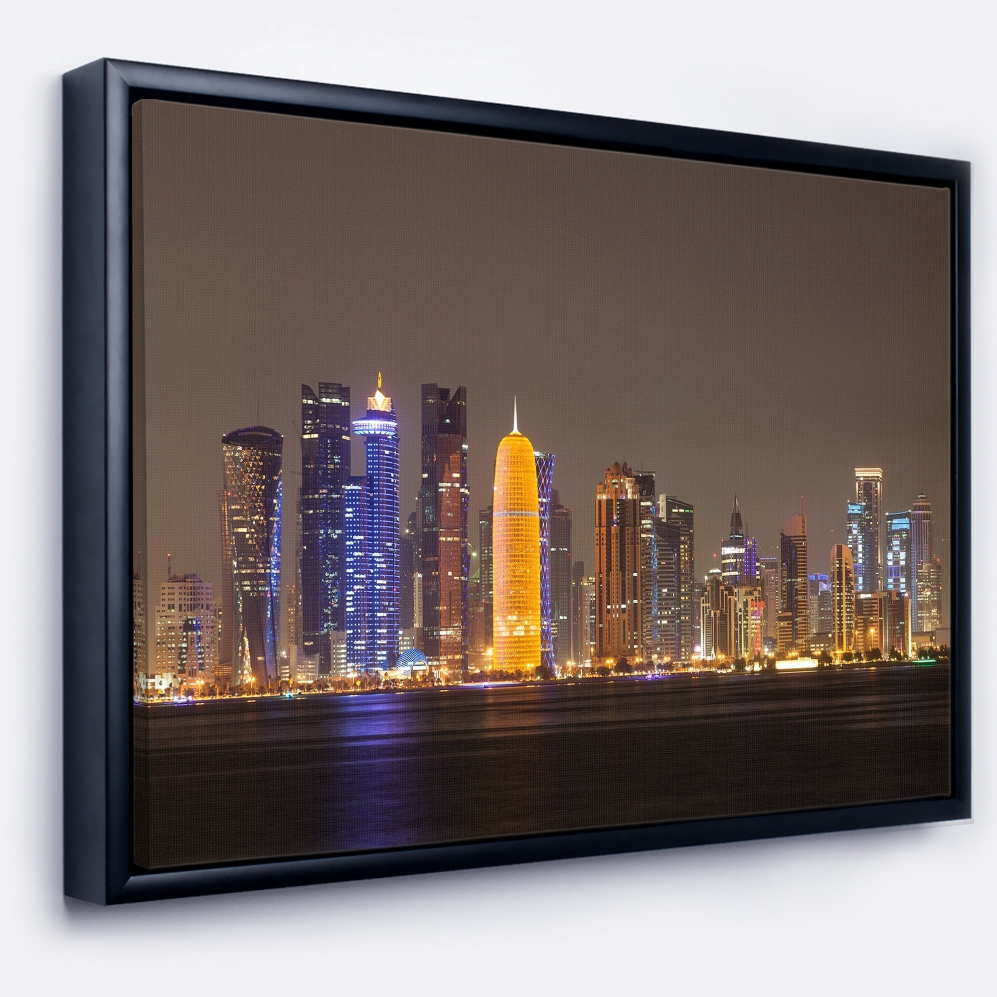 Design Art Doha City Skyline at Night Qatar Framed Canvas Art Print