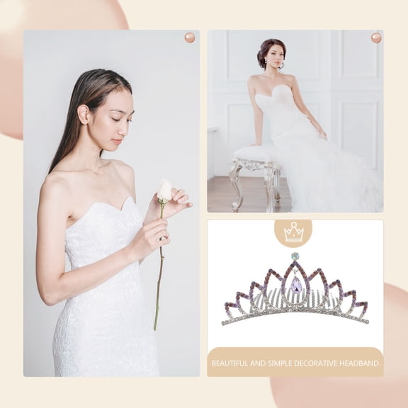 ETHZZLE Lavender Bridal Tiara Comb Rhinestone Crown Clip Alloy Bride Headdress for Decor Use