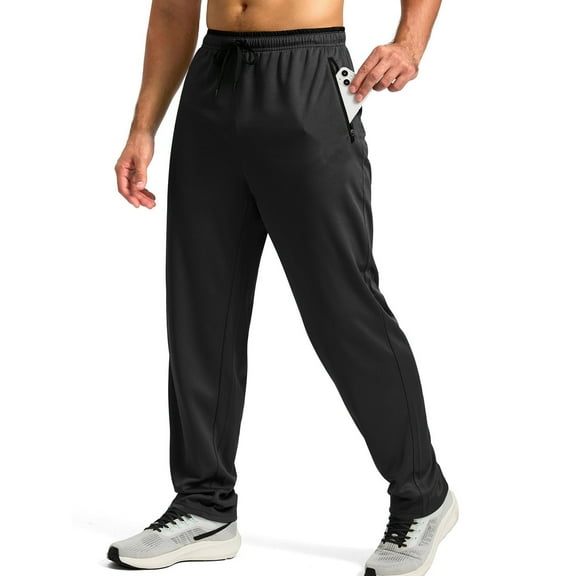 IYYVV Men's Sweatpants with Zipper Pockets Lightweight Mesh Athletic Pants for Men Open Bottom Workout Gym Running Black L