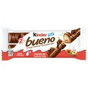 Kinder Bueno Milk Chocolate and Hazelnut Cream Candy Bar, 2 Individually Wrapped 1.5 oz Bars Per Pack (Pack of 2)