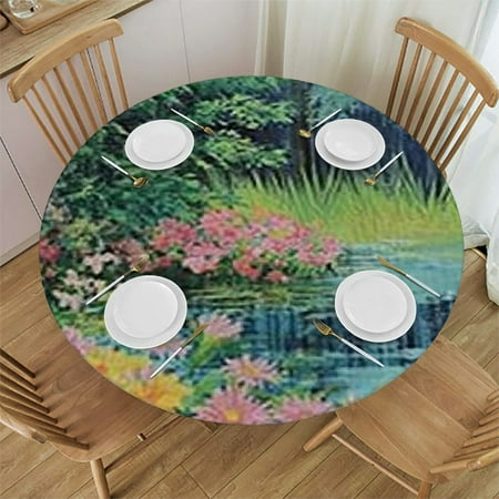 

SHERONV Flowers Trees Round Tablecloth Stain-Resistant Washable for Indoor Outdoor Restaurants Weddings Parties 100% Polyester Great for Home Kitchen Holiday Dinner Outdoor Fitted 46 -50