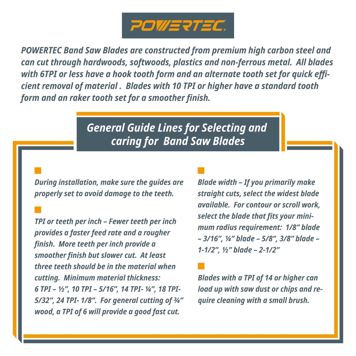 POWERTEC 3PK 72-1/2 Inch Bandsaw Blades, 1/2" x 3 TPI Band Saw Blades for Delta 28-195, Sears Craftsman, Skil and Dremel 10" Band Saw for Woodworking (13223-P3)