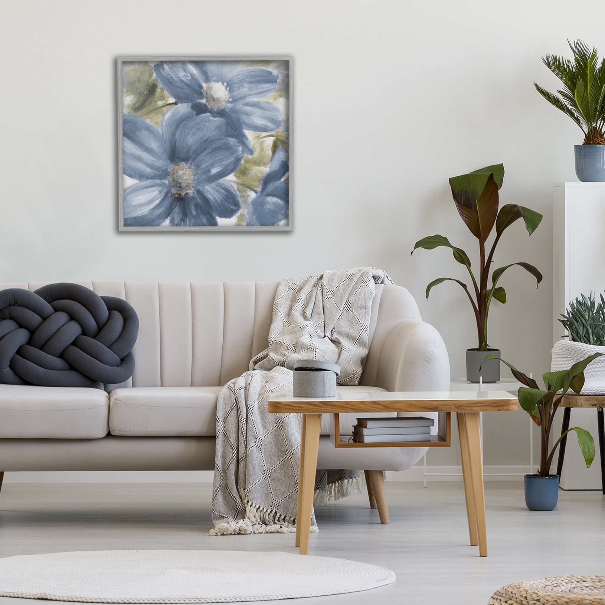 Stupell Industries Walk In Beauty Blue Flowers Gray Framed Giclee Art, design by Lanie Loreth