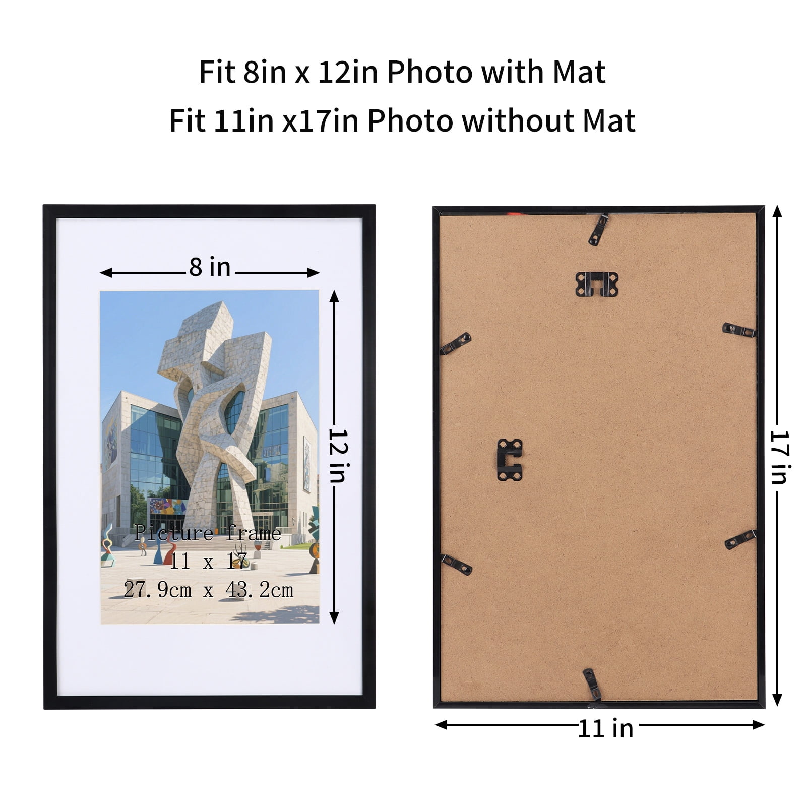 Giftgarden 11x17 Picture Frame Set of 4, Matted 11x17 Frames for 8x12 Pictures with Mats, 11 x 17 Poster without Mat for Wall Hanging Display, Black