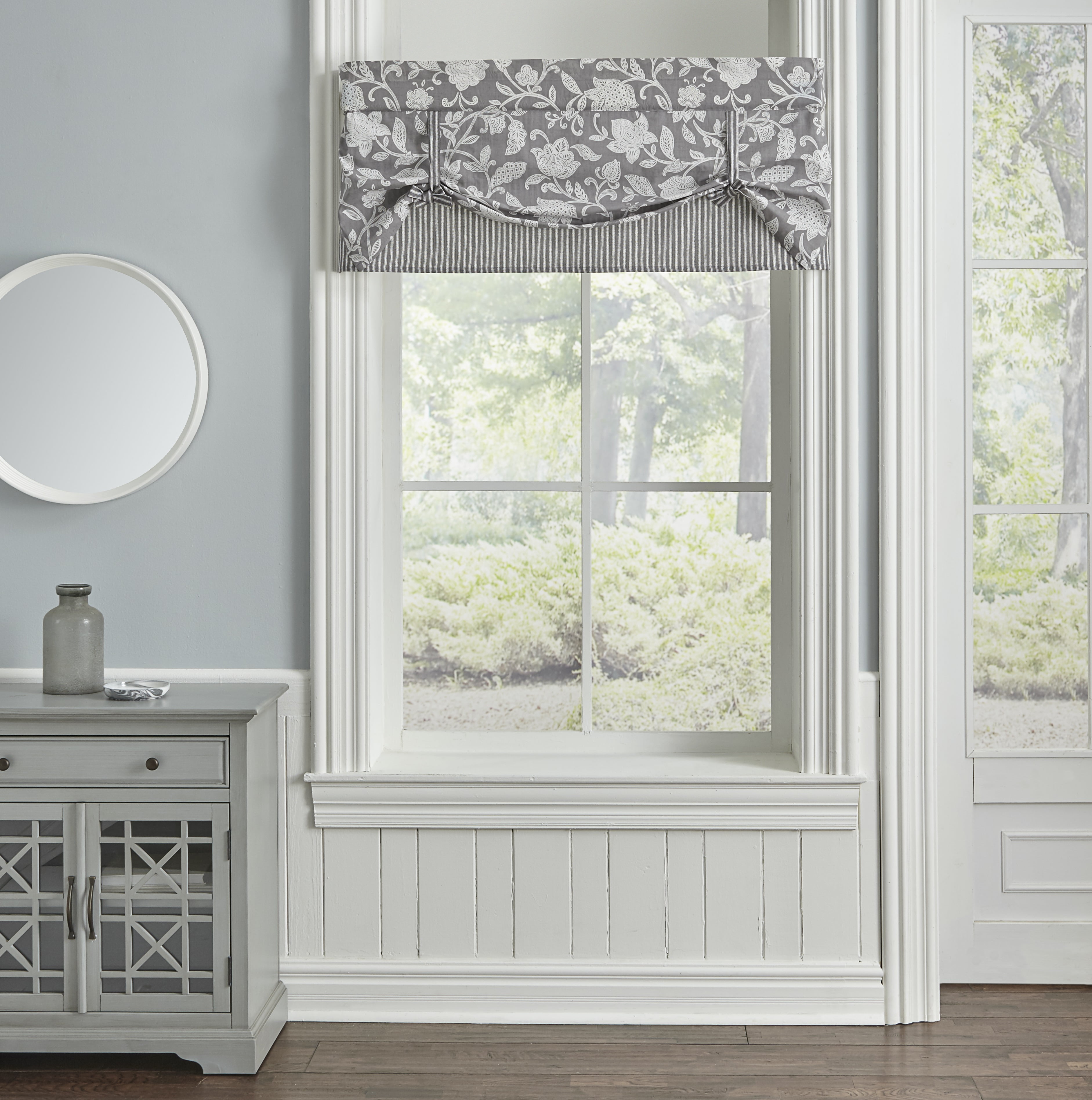 Waverly Stencil Vine Light Filtering Rod Pocket Valance, Charcoal, 60 X