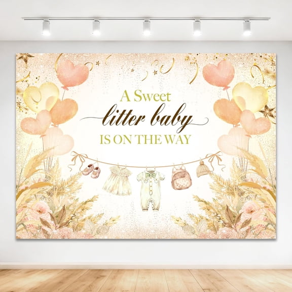 Boho Gender Reveal Backdrop A Sweet Little Baby is On The Way Background Beige Flower Neutral Baby Shower Party Decorations Banner Supplies Photo Booth Props