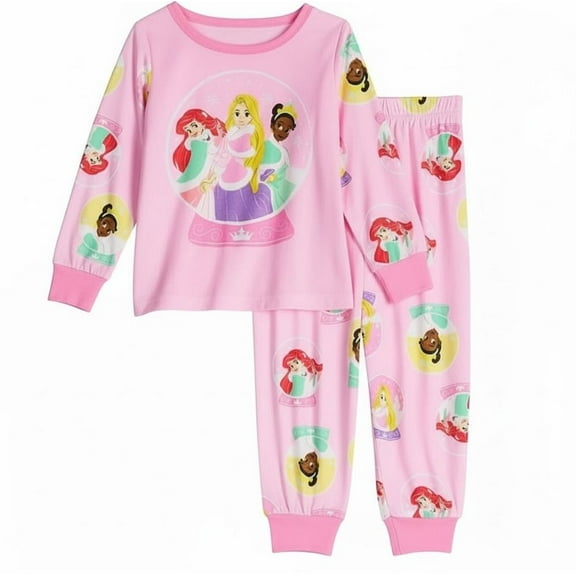 Disney Princess Toddler Girl's Holiday Snowglobe Soft Velour Pink Pajama Set, Size 5T