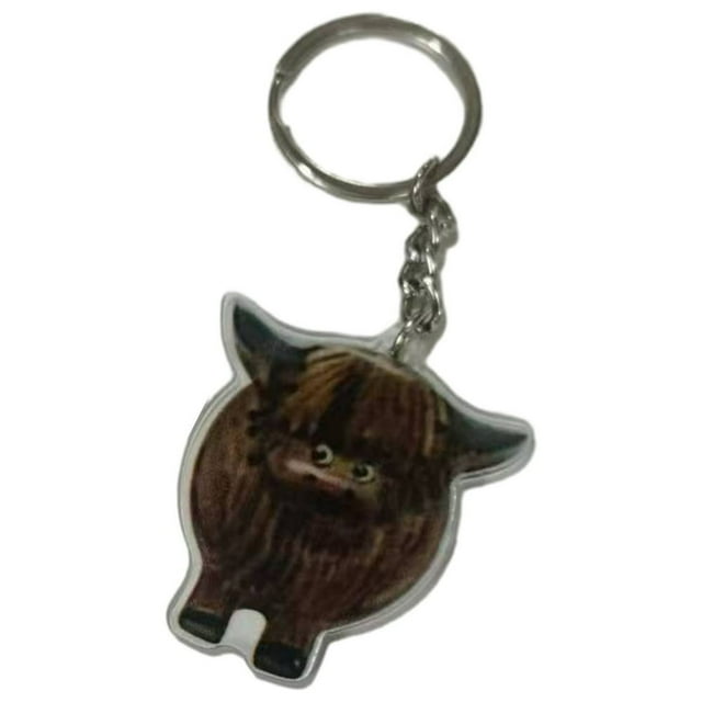CNKOO Key Chain Wooden Highland Cow Design Adorable Fine Workmanship Creative Decoration Car Key Ring Gift