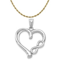 Carat in Karats 14K White Gold Polished Small Infinity Heart Pendant With 10K Yellow Gold Lightweight Rope Chain 18"