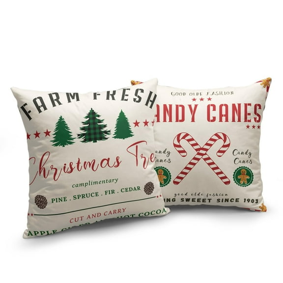 ABSOP Christmas Pillow Covers 18x18 Inch Rustic Christmas Pillow Cover Candy Cane Throw Pillows Winter Vintage Pillow Cases Patterned Double-Sided Printing for Home Sofa
