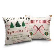 ABSOP Christmas Pillow Covers 18x18 Inch Rustic Christmas Pillow Cover Candy Cane Throw Pillows Winter Vintage Pillow Cases Patterned Double-Sided Printing for Home Sofa