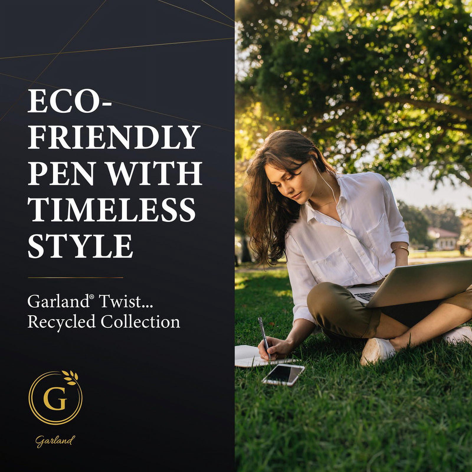 Garland Recycled Metal Twist Pen- Made in USA- Eco-Friendly Pen for Executive Desk Gifts, Professional, Post-Consumer Recycled Metal With Recycled Gift Box, Refillable- Green & Chrome