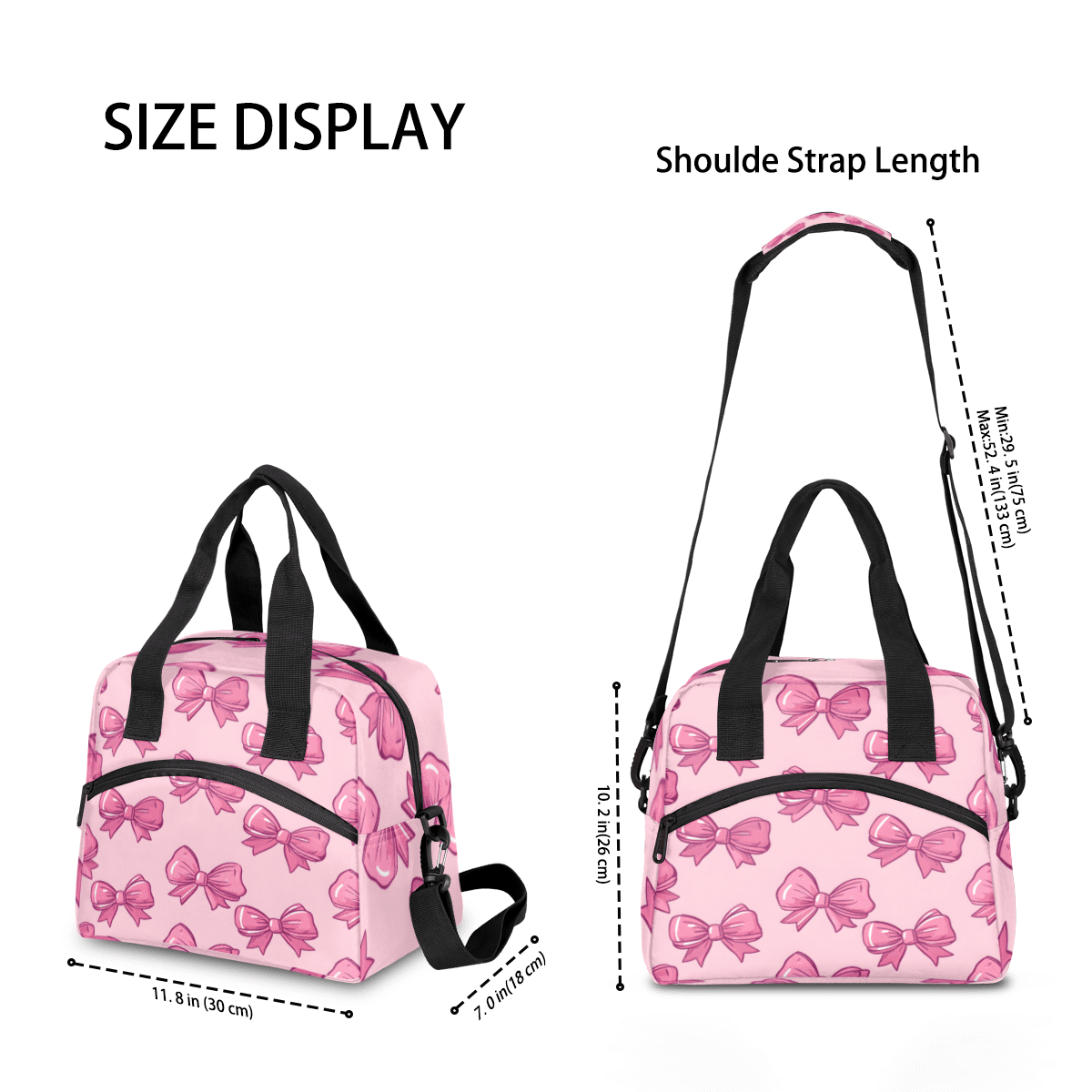 Herdesigns Bow Insulated Lunch Bag for Women Men Adults Large Reusable Lunch Box Pink Leakproof Cooler Tote Bags with Adjustable Shoulder Strap