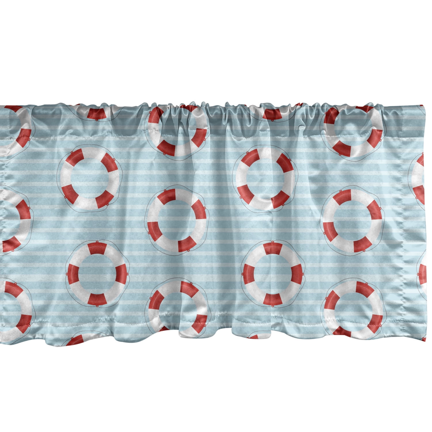 Coastal Window Valance Pack of 2, Nautical Sea Themed Composition with
