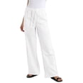 thumbnail image 3 of Womens Casual Wide Leg Pants Summer Beach Drawstring Palazzo Trousers Elastic Wasited Slacks with Pockets White M, 3 of 7