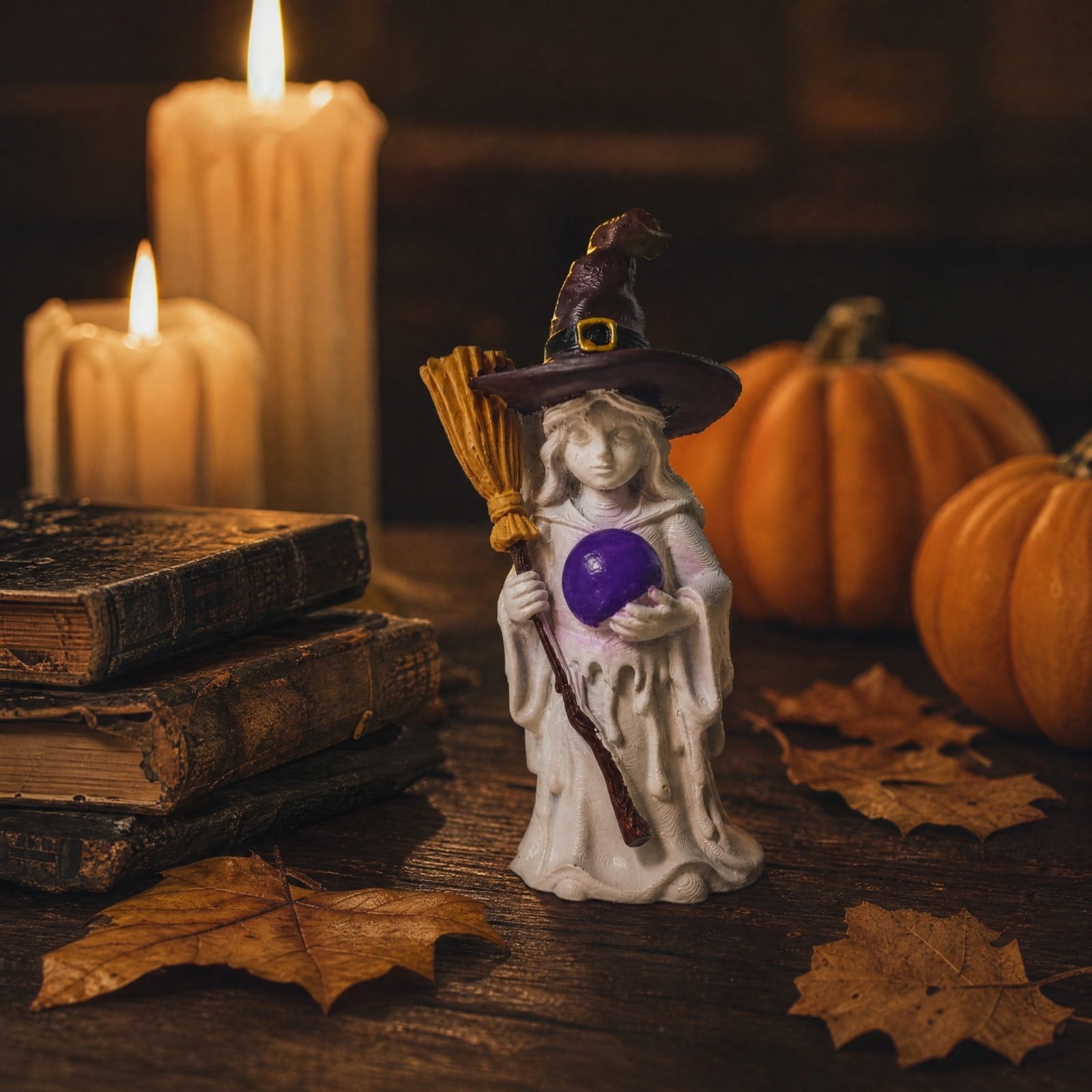Halloween Witch Resin Figurine Holding Ball Ornament Tabletop Decor Hand Crafted Detail Home Living Room Fireplace Shelf Party Display Holiday Decoration Gift Gothic Collectible Statue