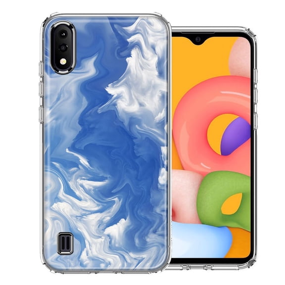 MUNDAZE For Samsung A01 Sky Blue Swirl Design Double Layer Phone Case Cover