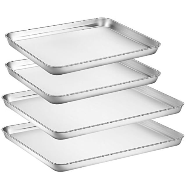 Large Baking Sheets Sets, HKJ Chef Baking Pans For Oven and Stainless Steel Cookie Sheets 4