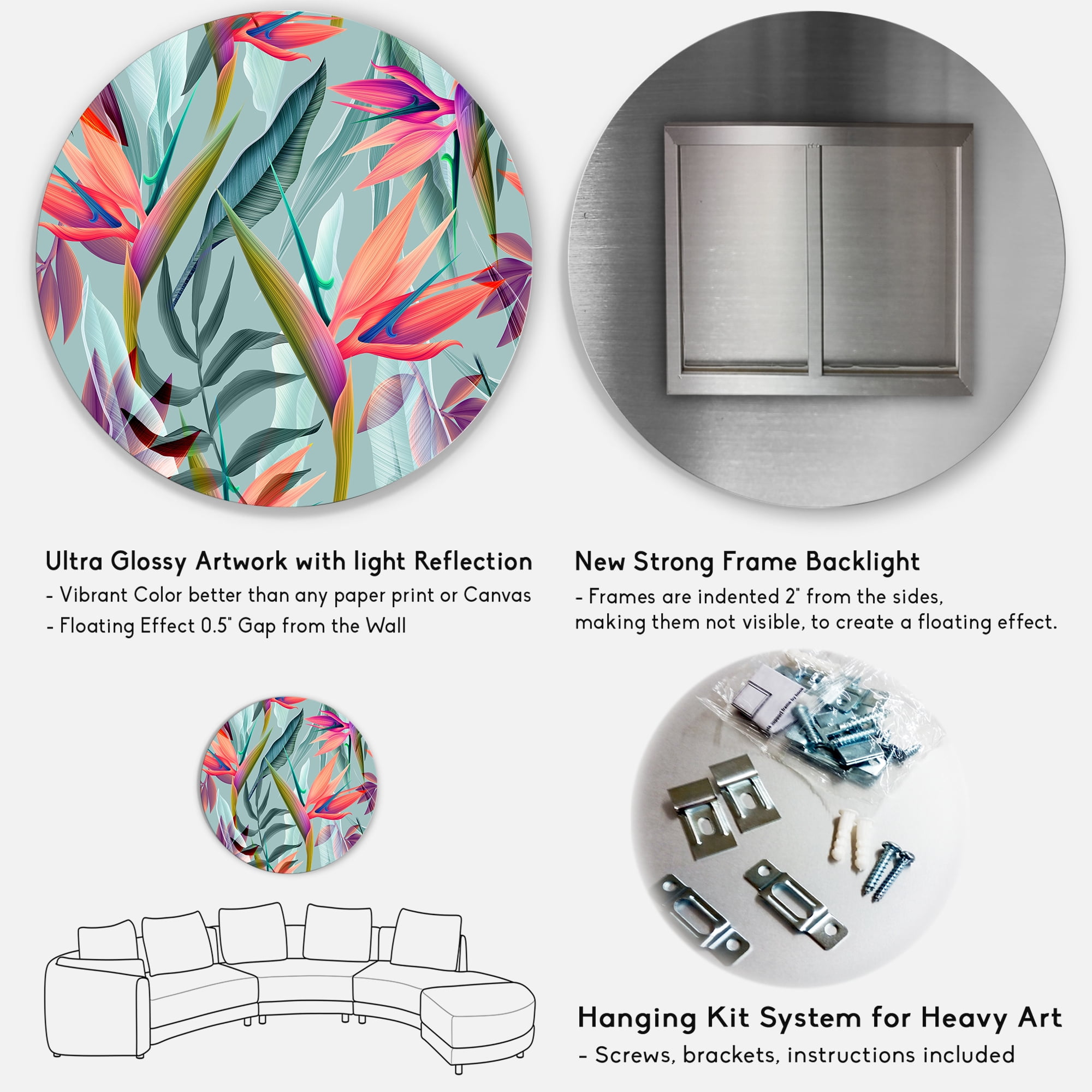 Designart 'VIntage Tropical Flowers V' Traditional Circle Metal Wall Art 29x29 - Disc of 29