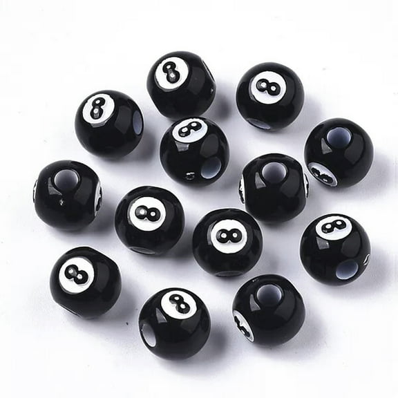 U8MO 20 Eight Ball Beads Black Billiards Ball 8 Acrylic Pool Shooting Jewelry 12mm