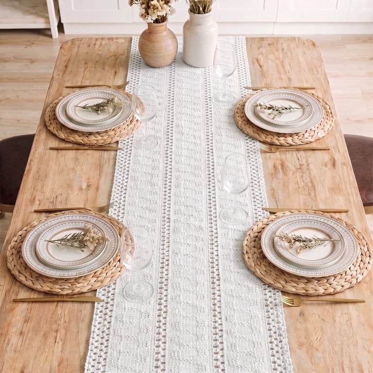 Sm:)e Beige Woven Farmhouse Table Runner 12 x 72 Inch photo 4