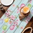 thumbnail image 3 of Happy Easter Table Runner 72 Inches, Spring Bunny Eggs Flower Teal Wood Grain Bed Runner Dresser Scarves Tabletop for Indoor Outdoor Parties/Ceremony/Banquet, 14" x 72", 3 of 8