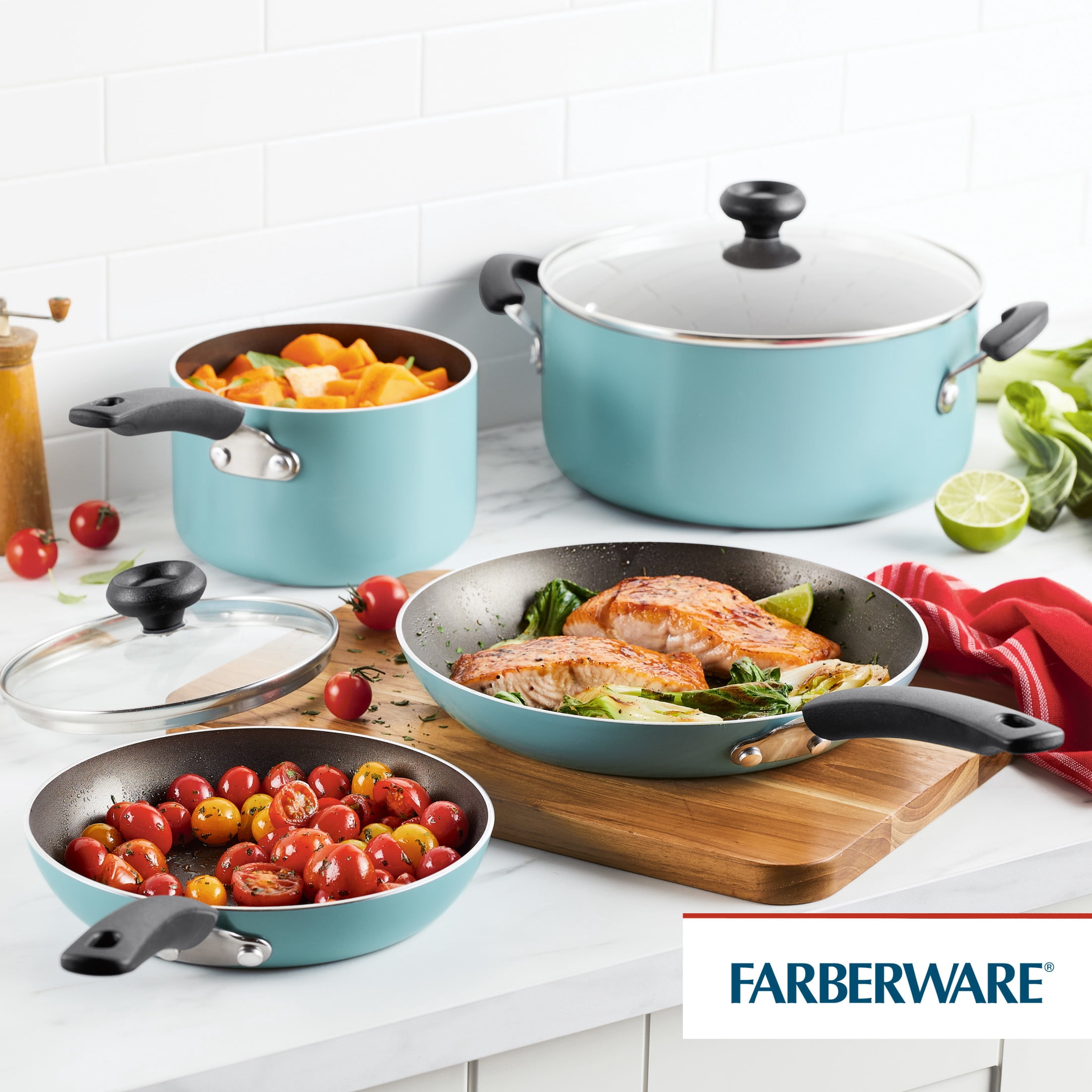 Farberware Easy Clean 11-Piece Aluminum Nonstick Pots and Pans Set, Blue