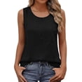thumbnail image 2 of Lace Camisole Tops for Women Women's Summer Linen Tank Tops Solid Color Loose Casual Round Neck Sleeveless Blouse Black XL, 2 of 5