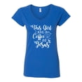 thumbnail image 2 of Wild Bobby This Girl Runs On Coffee And Jesus Inspirational/Christian Women Standard V-Neck Tee, Royal, X-Large, 2 of 5