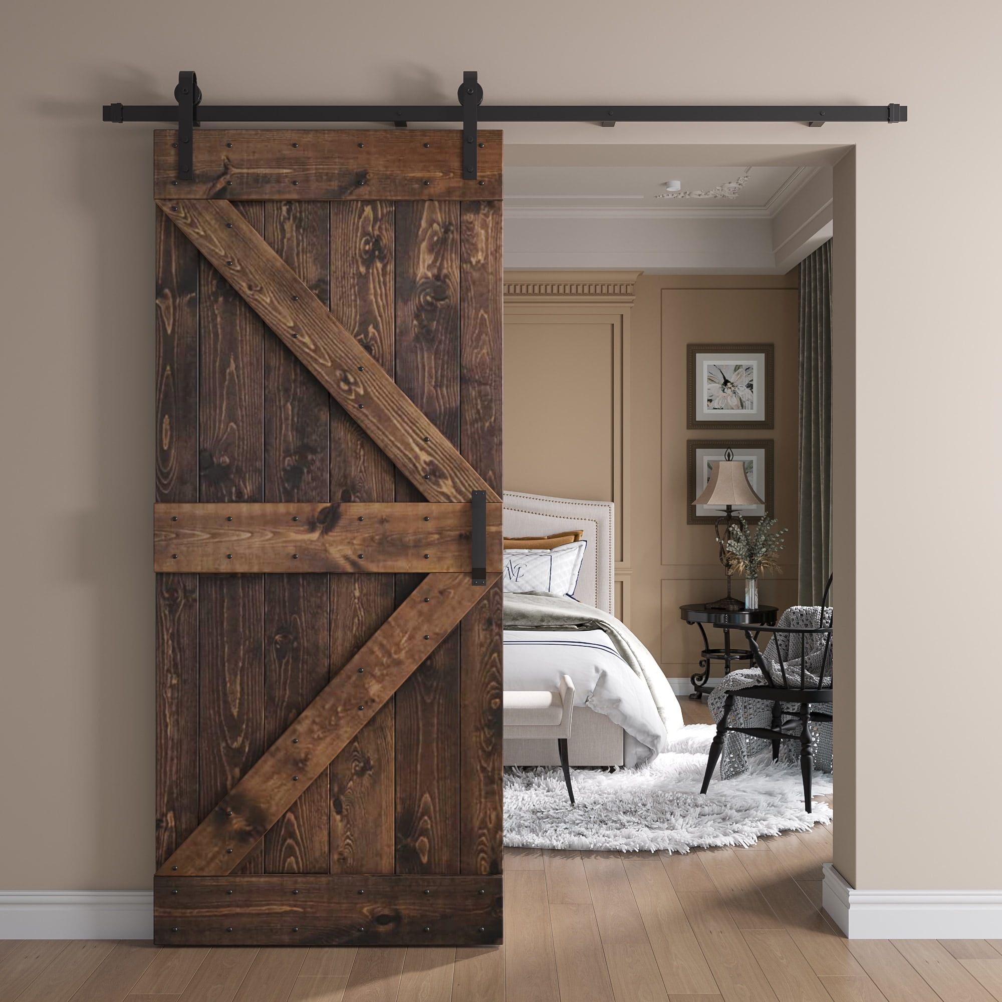 Coast Sequoia Inc Coast Sequoia 36in x 84in K Series Pine Wood Sliding Barn Door With Hardware Kit Ebony