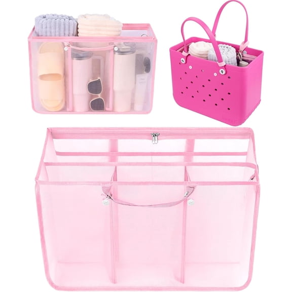 XL Mesh Insert Organizer Compatible with Original Bogg Beach Tote Bag Lightweight Inner Storage Pouch, Pink