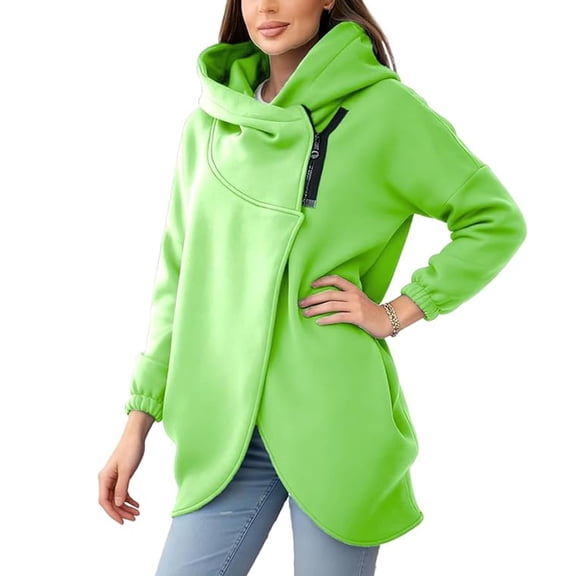 Women's Plus Size Hooded Sweatshirt, Half-zip Fashion Design, Asymmetric Zip up Fleece Hoodie