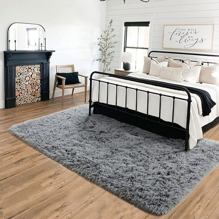 rugs for living room 5 x8 soft fluffy area rug for bedroom plush decorative rug with anti-skid backing indoor home carpet for living room grey